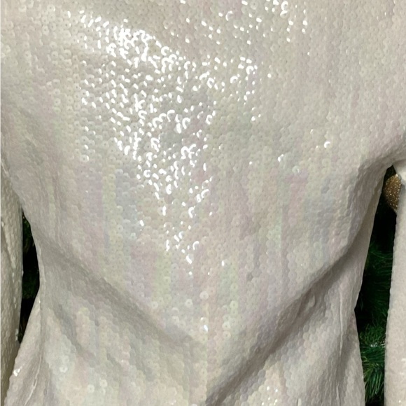 Vintage 90s Chetta B Jacket Top 4 Ivory Button Front Shoulder Pads Sparkly Glam - Picture 10 of 11